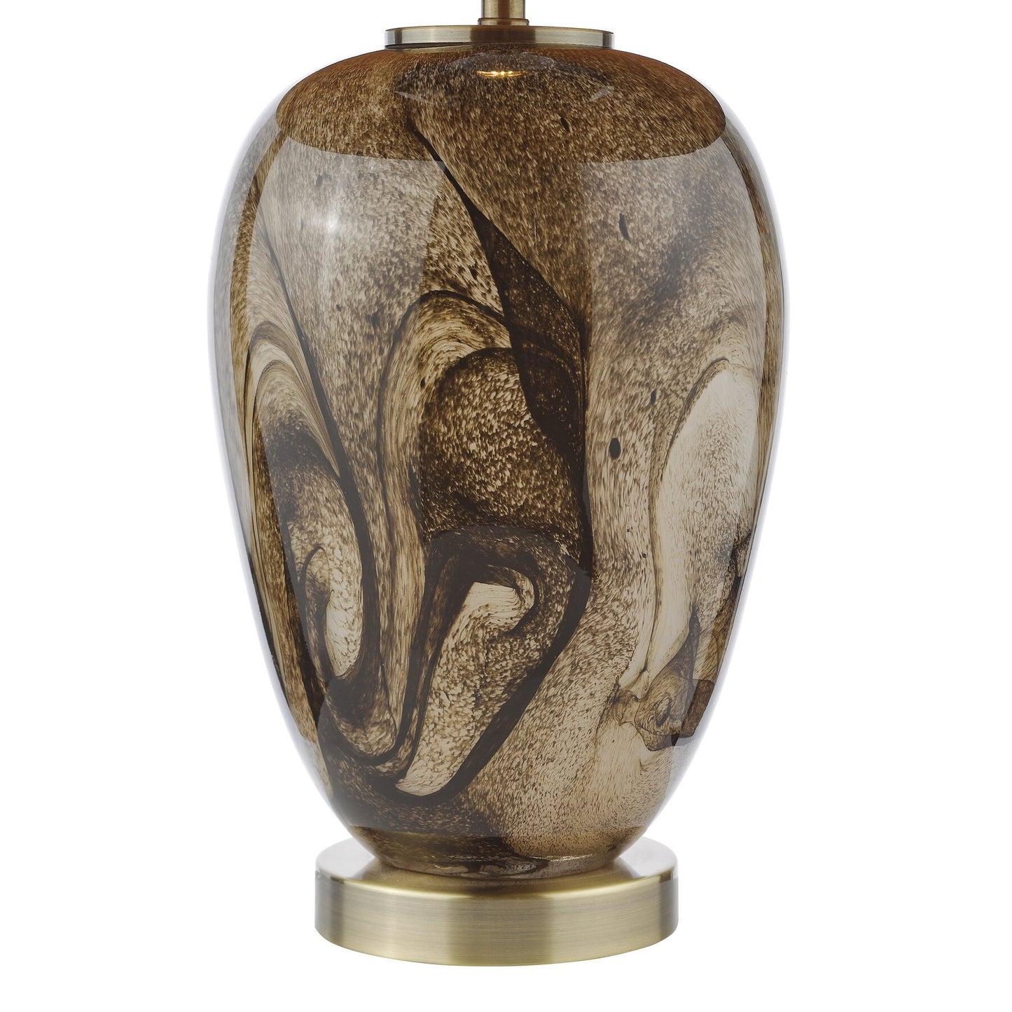 Dar Lighting Egas Brown Marble Effect Glass & Antique Brass Table Lamp With Shade