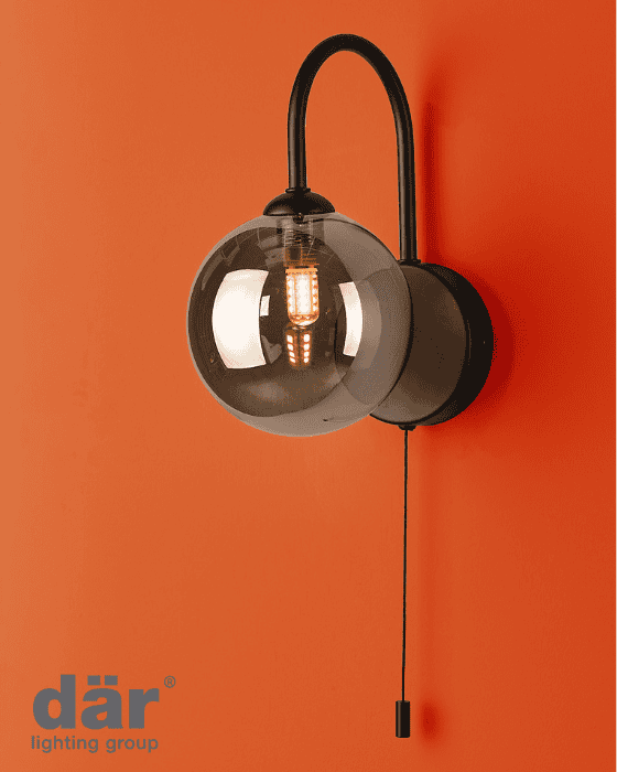 Dar Lighting Eissa Matt Black & Smoked Glass Wall Light