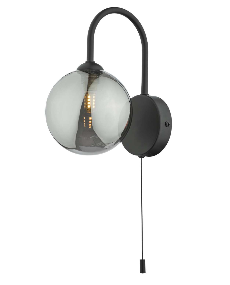 Dar Lighting Eissa Matt Black & Smoked Glass Wall Light