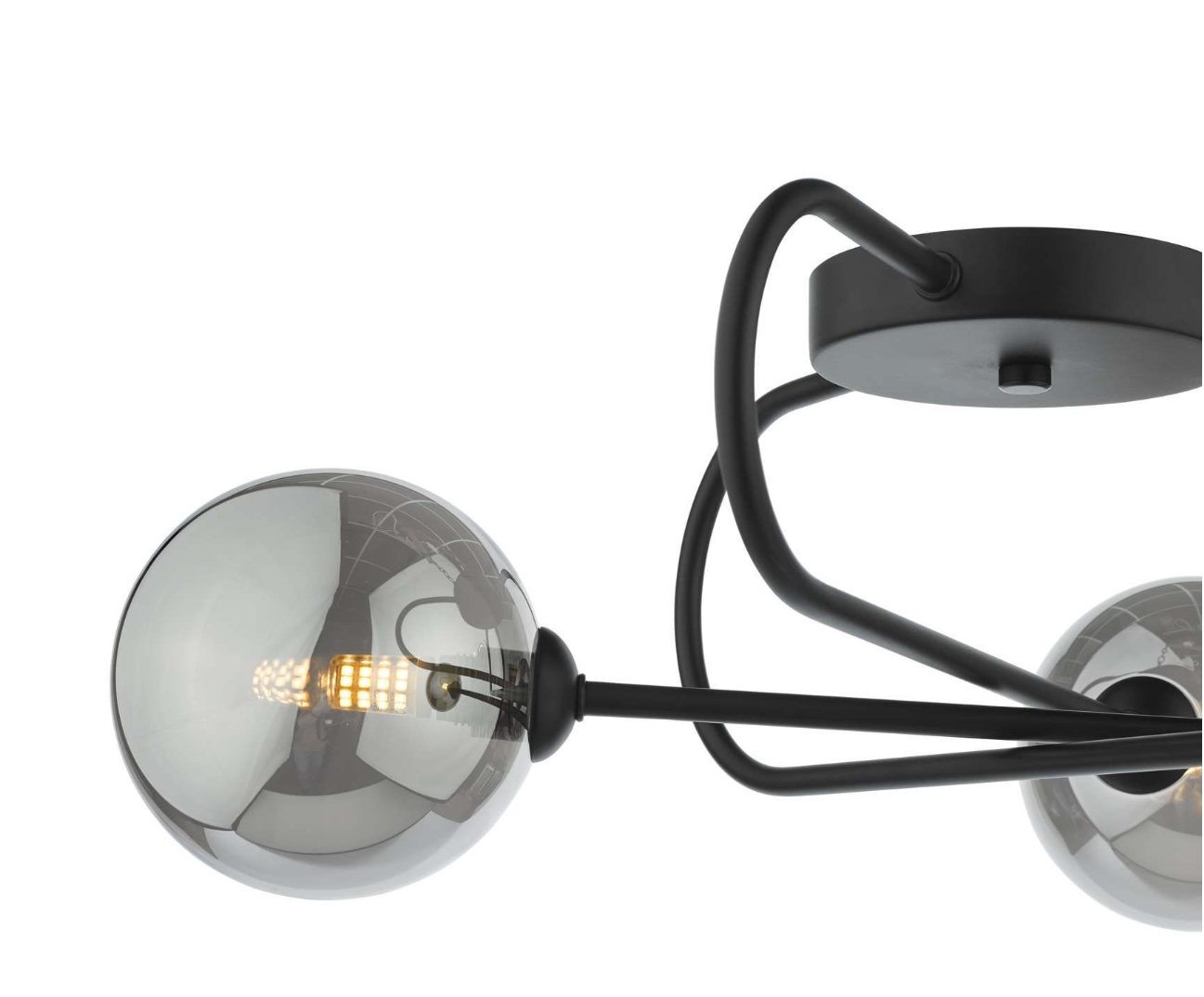 Dar Lighting Eissa 3 Light Matt Black & Smoked Glass Semi Flush