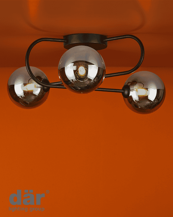 Dar Lighting Eissa 3 Light Matt Black & Smoked Glass Semi Flush