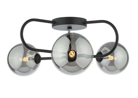 Dar Lighting Eissa 3 Light Matt Black & Smoked Glass Semi Flush
