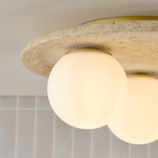 Dar Lighting Elgor Bathroom IP44 3 Light Travertine & Opal Glass Flush