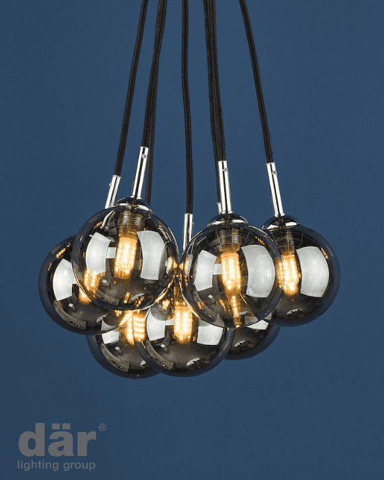 Dar Lighting Elpis 7 Light Polished Chrome & Smoked Glass Cluster Pendant