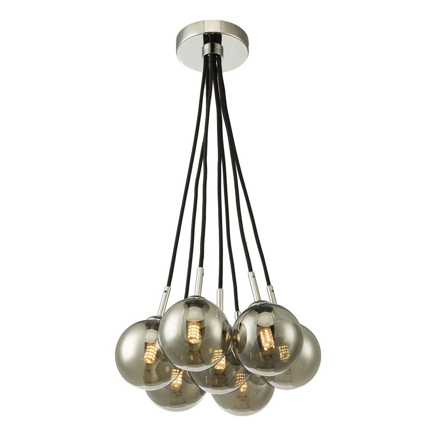 Dar Lighting Elpis 7 Light Polished Chrome & Smoked Glass Cluster Pendant