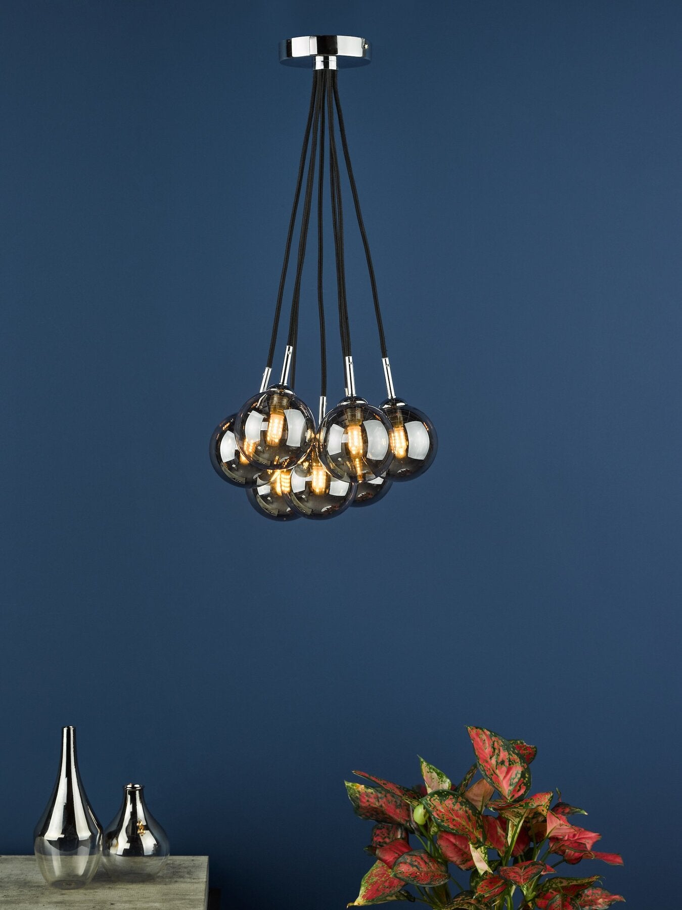 Dar Lighting Elpis 7 Light Polished Chrome & Smoked Glass Cluster Pendant