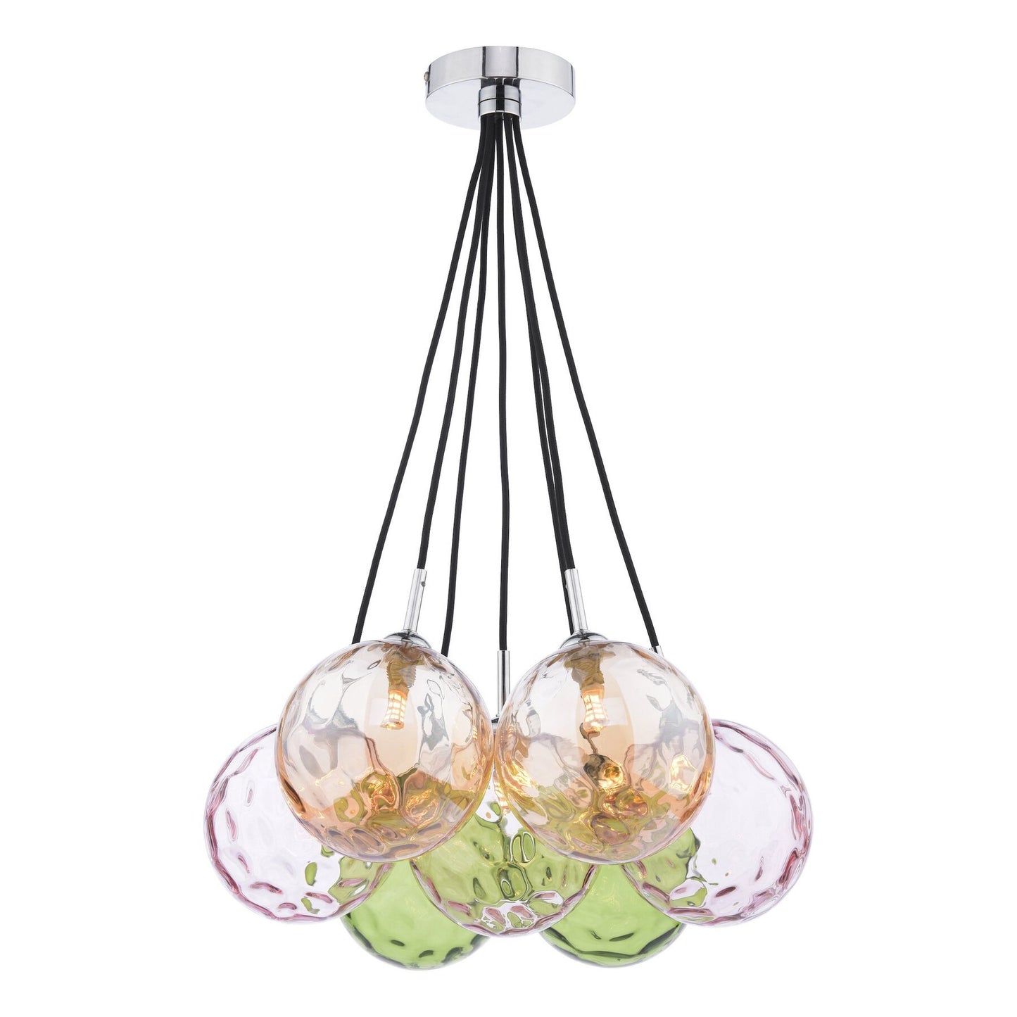 Dar Lighting Elpis 7 Light Polished Chrome & Mixed Coloured Glass Cluster Pendant