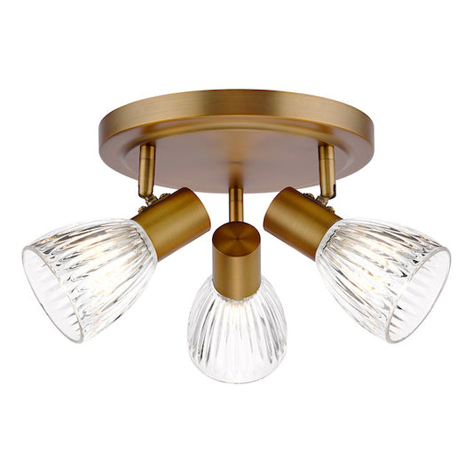 Dar Lighting Elron 3 Light Plate Antique Bronze & Ribbed Glass Spotlight