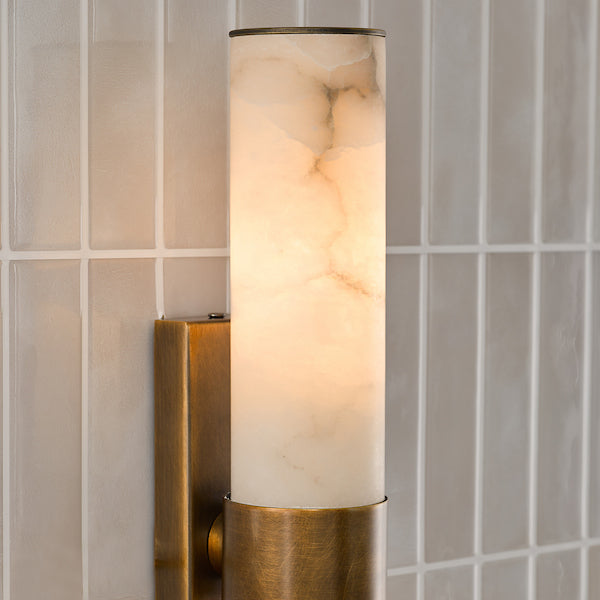 Dar Lighting Eneco Bathroom IP44 2 Light Antique Bronze & Natural Alabaster Wall Light