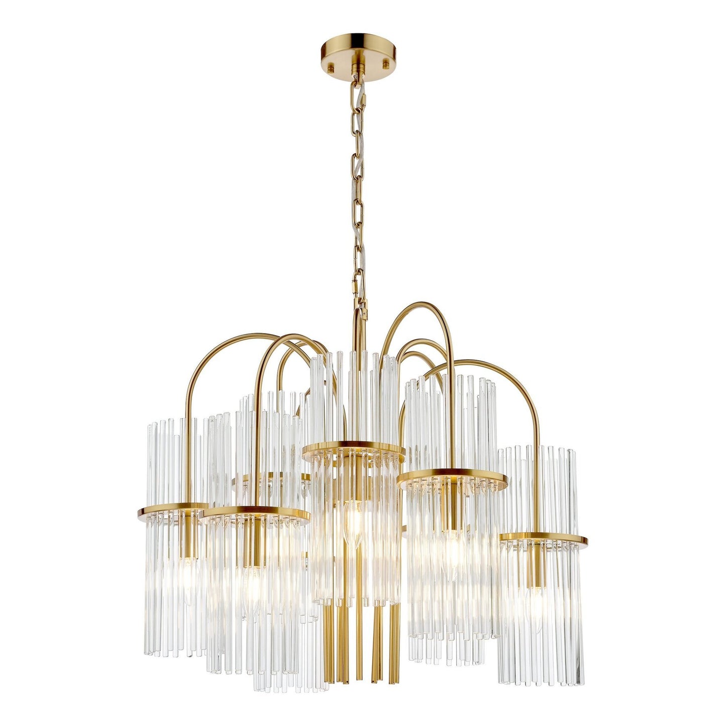 Dar Lighting Eniola 9 Light Pendant Natural Brass and Glass