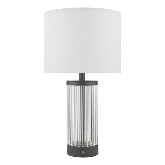 Dar Lighting Enrico LED Satin Black & Glass Rechargeable Table Lamp With Shade