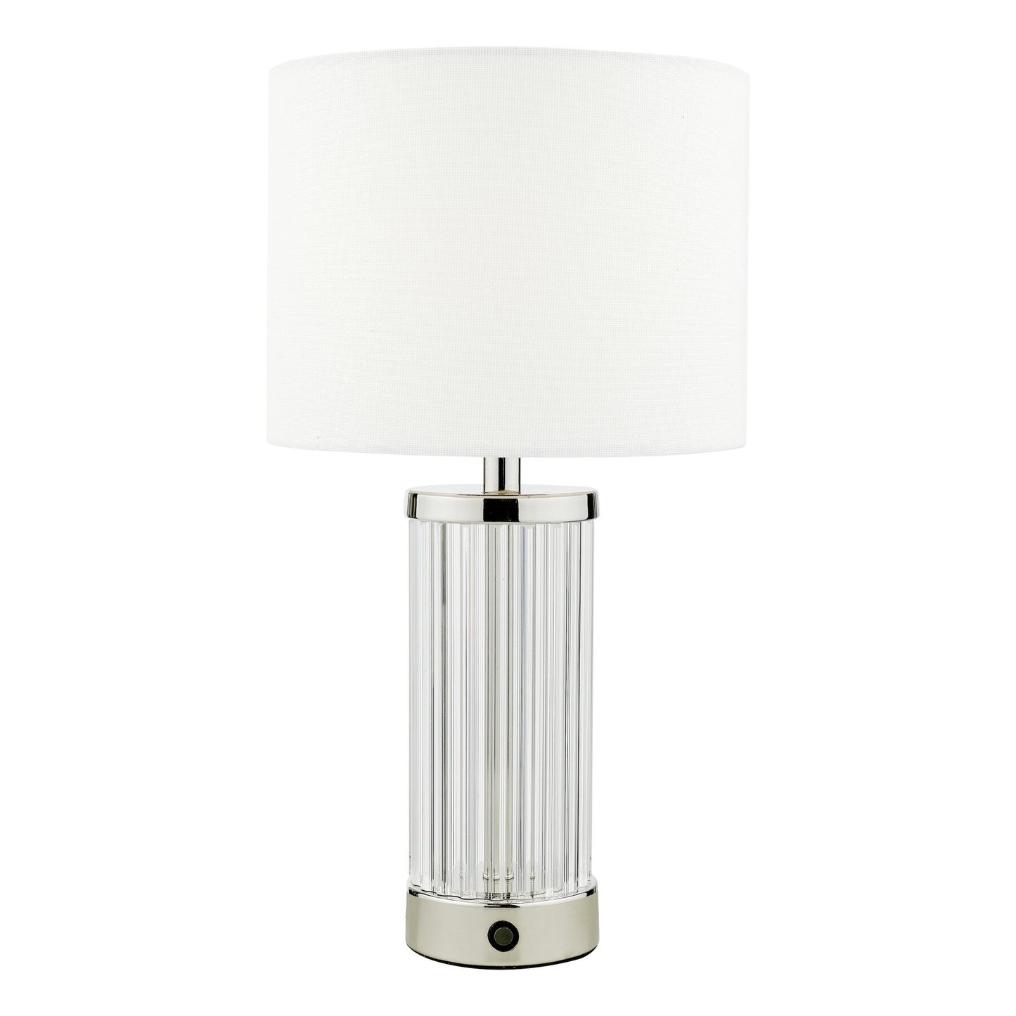 Dar Lighting Enrico LED Polished Nickel & Glass Rechargeable Table Lamp With Shade