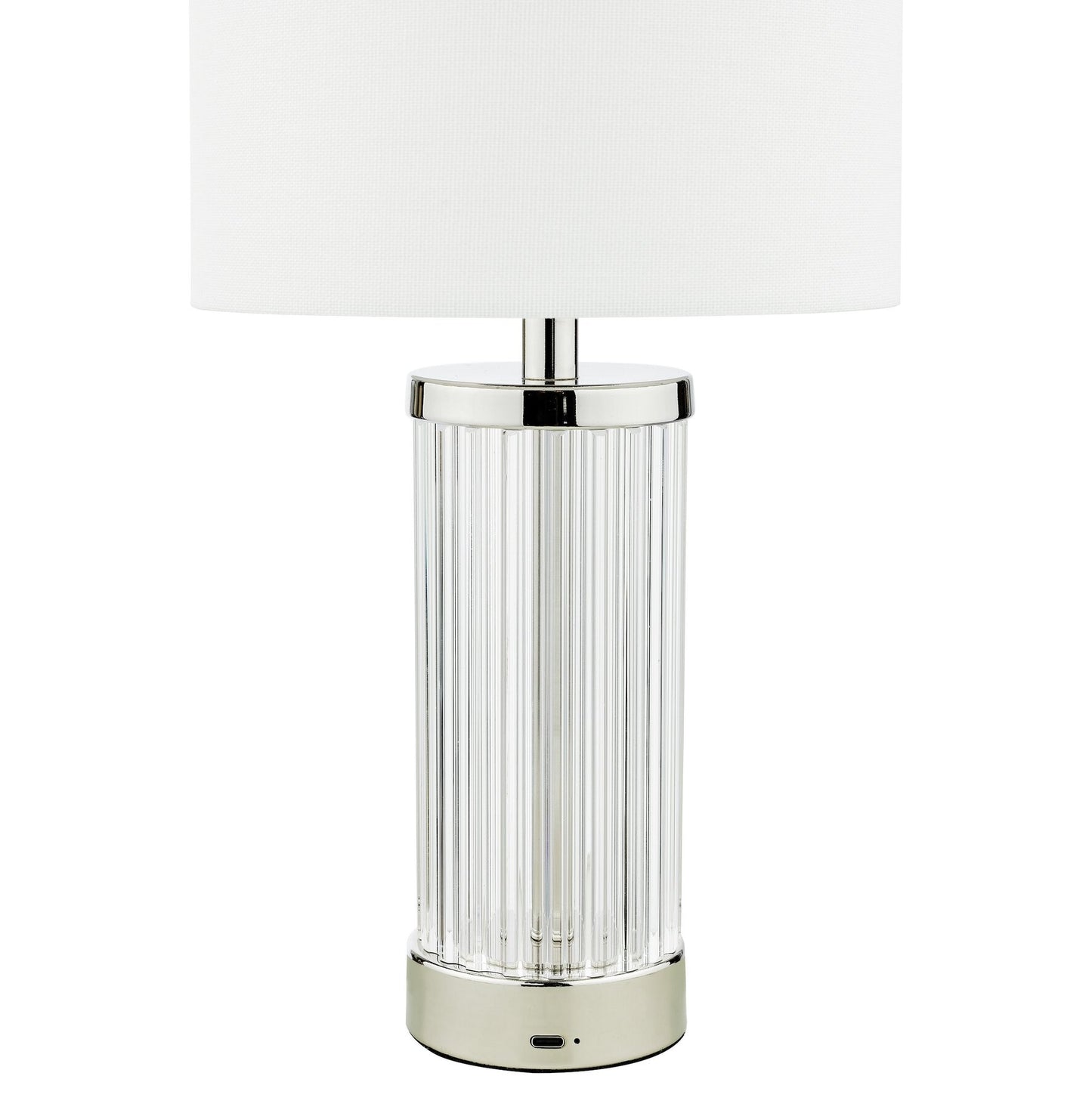 Dar Lighting Enrico LED Polished Nickel & Glass Rechargeable Table Lamp With Shade