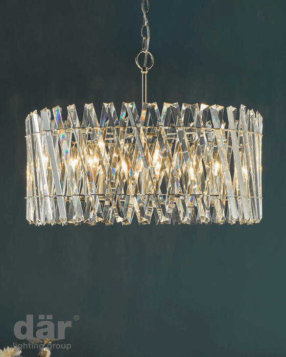 Dar Lighting Entwine 8 Light Polished Nickel & Crystal Pendant