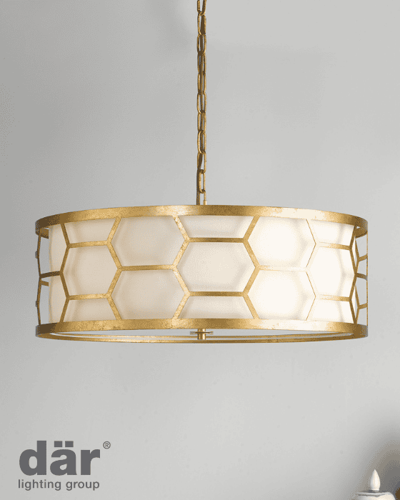 Dar Lighting Epstein 4 Light Gold & Ivory Pendant