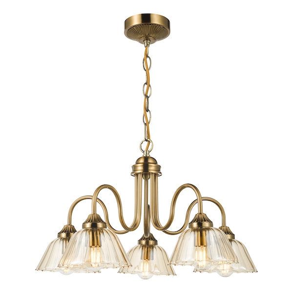 Dar Lighting Erika 5 Light Antique Bronze & Amber Glass Pendant