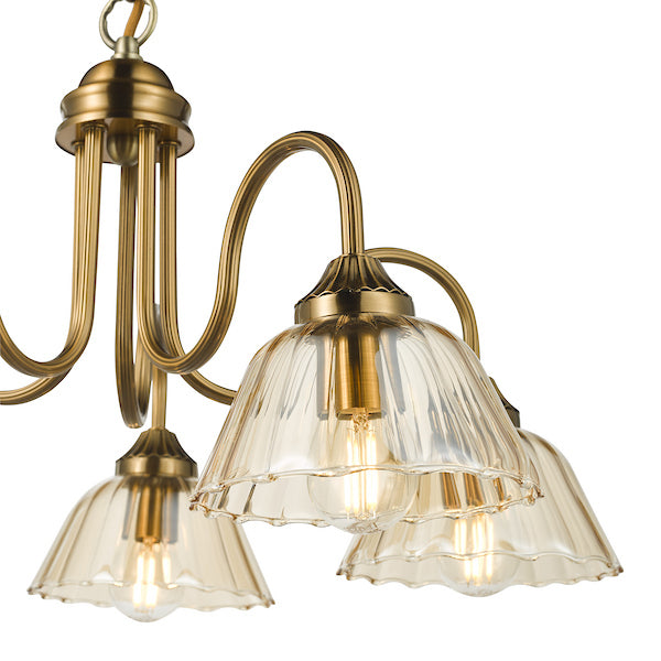 Dar Lighting Erika 5 Light Antique Bronze & Amber Glass Pendant