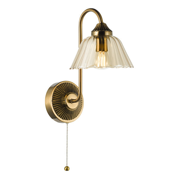 Dar Lighting Erika Antique Bronze & Amber Glass Wall Light