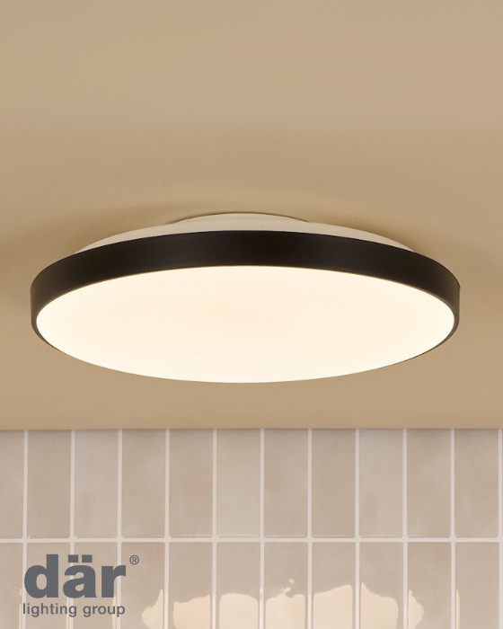 Dar Lighting Essien White & Black Bathroom LED IP44 Flush