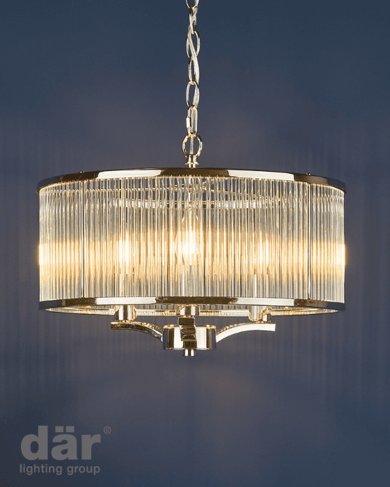 Dar Lighting Evelyn 3 Light Polished Nickel & Glass Pendant