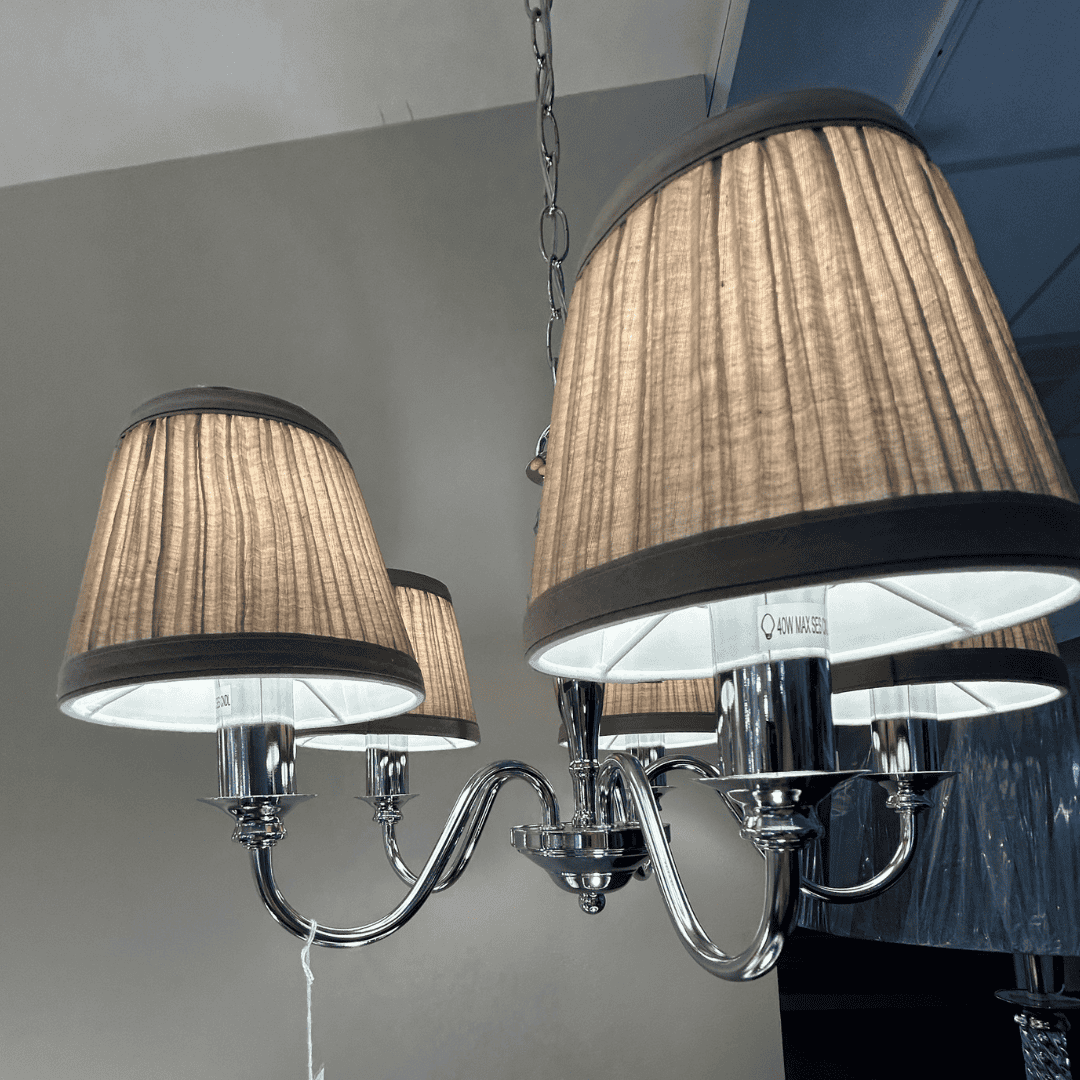 EX-DISPLAY Laura Ashley Ellis 5 Light Polished Chrome Pendant With Grey Shades
