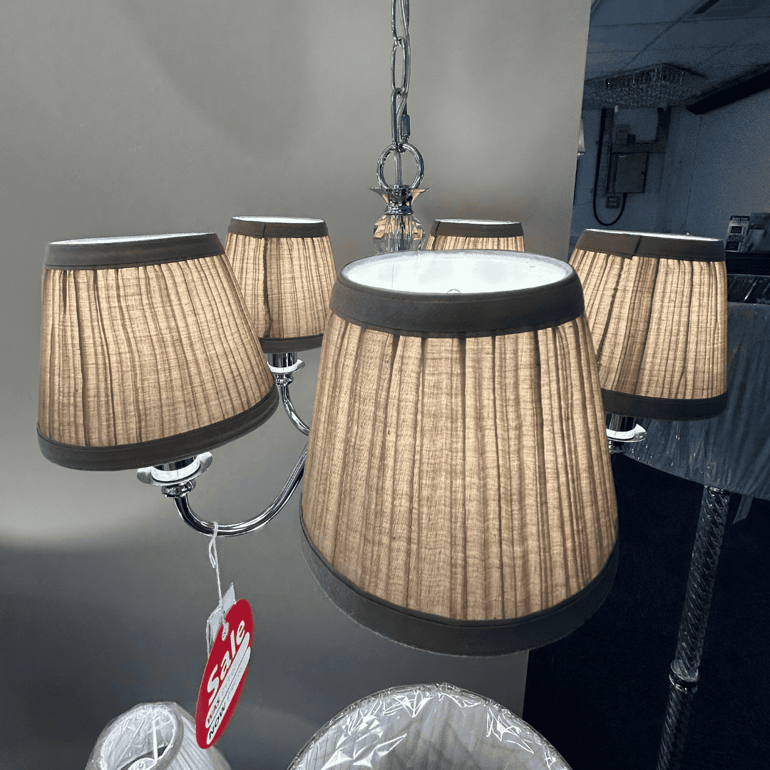EX-DISPLAY Laura Ashley Ellis 5 Light Polished Chrome Pendant With Grey Shades