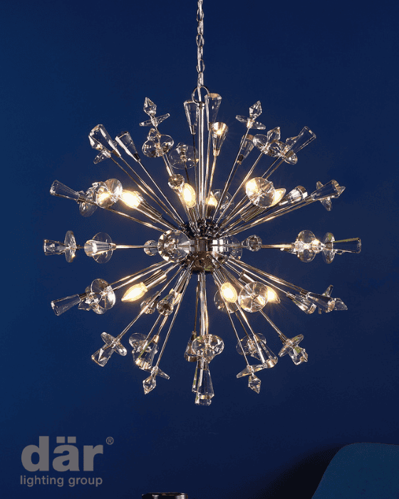 Dar Lighting Exodus 8 Light Polished Chrome & Crystal Pendant