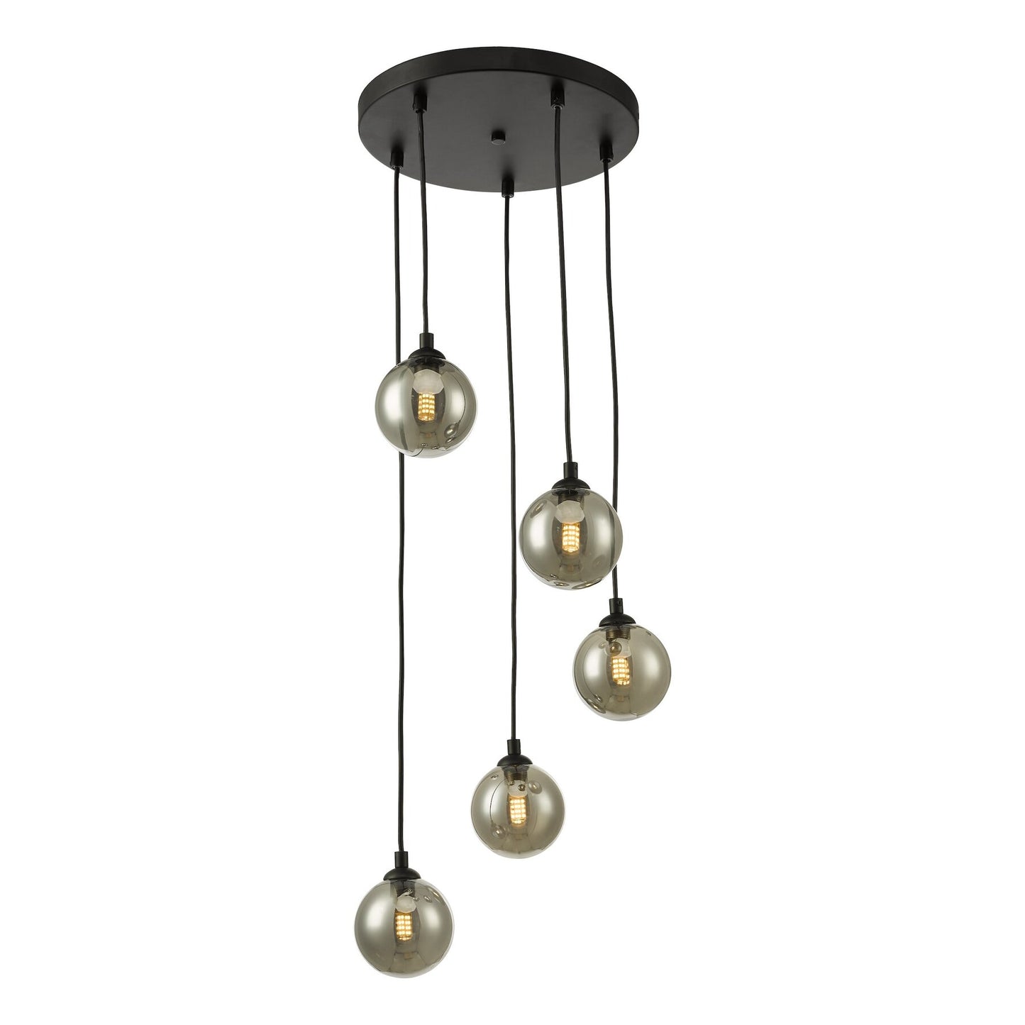 Dar Lighting Federico 5 Light Black & Smoked Glass Cluster Pendant