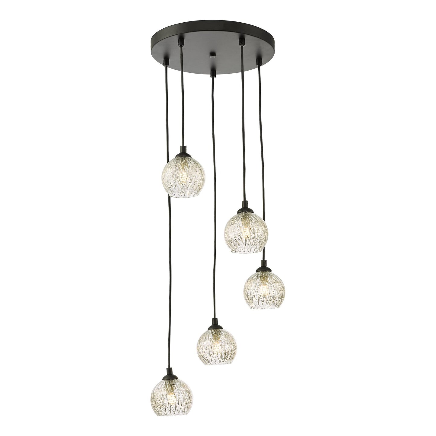 Dar Lighting Federico 5 Light Black & Clear/Wire Glass Cluster Pendant