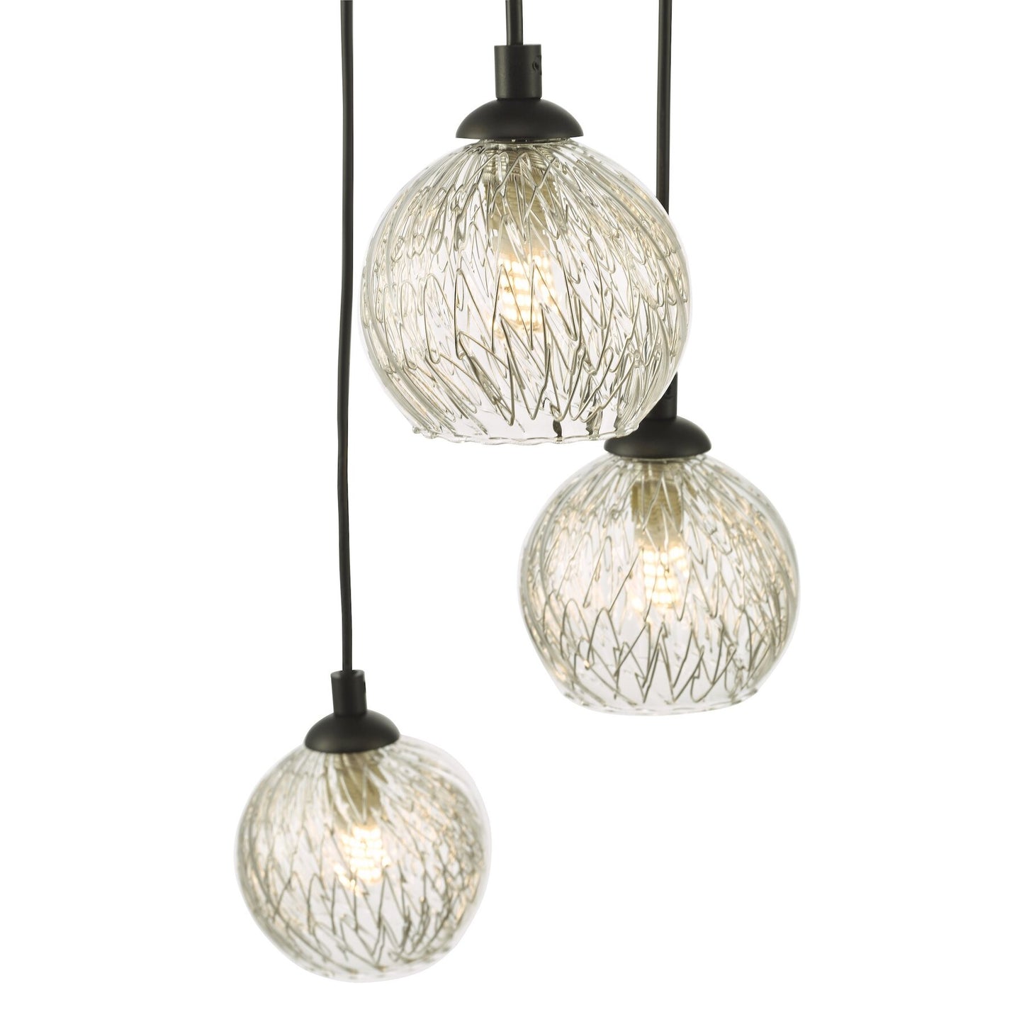 Dar Lighting Federico 5 Light Black & Clear/Wire Glass Cluster Pendant