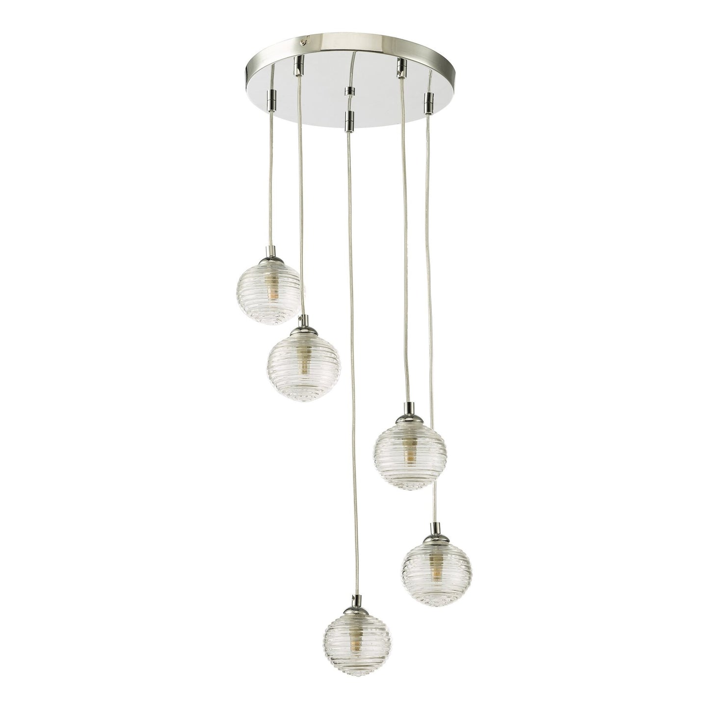 Dar Lighting Federico 5 Light Polished Chrome & Clear Ribbed Glass Cluster Pendant