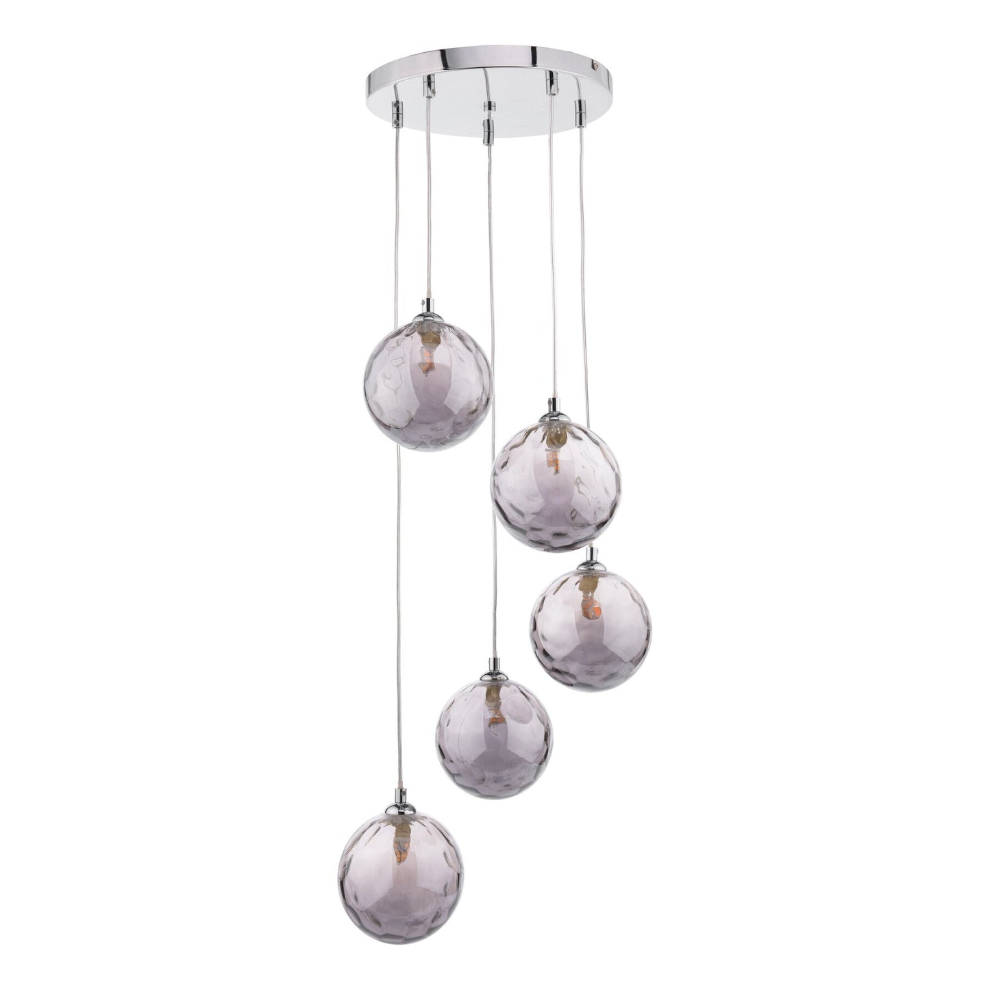 Dar Lighting Federico 5 Light Polished Chrome & Smoked Dimpled Glass Cluster Pendant