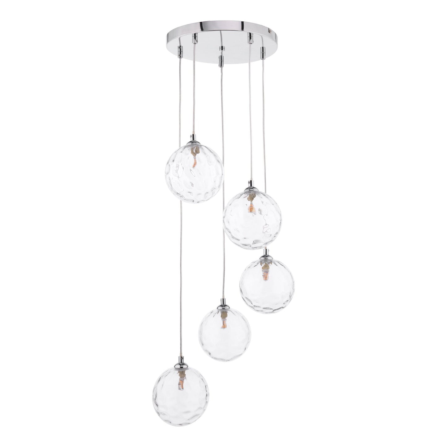 Dar Lighting Federico 5 Light Polished Chrome & Clear Dimpled Glass Cluster Pendant