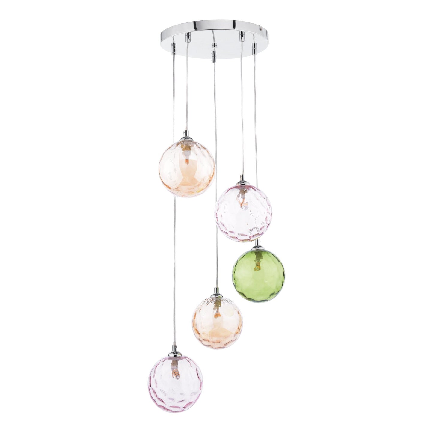 Federico 5 Light Polished Chrome & Mixed Coloured Glass Cluster Pendant