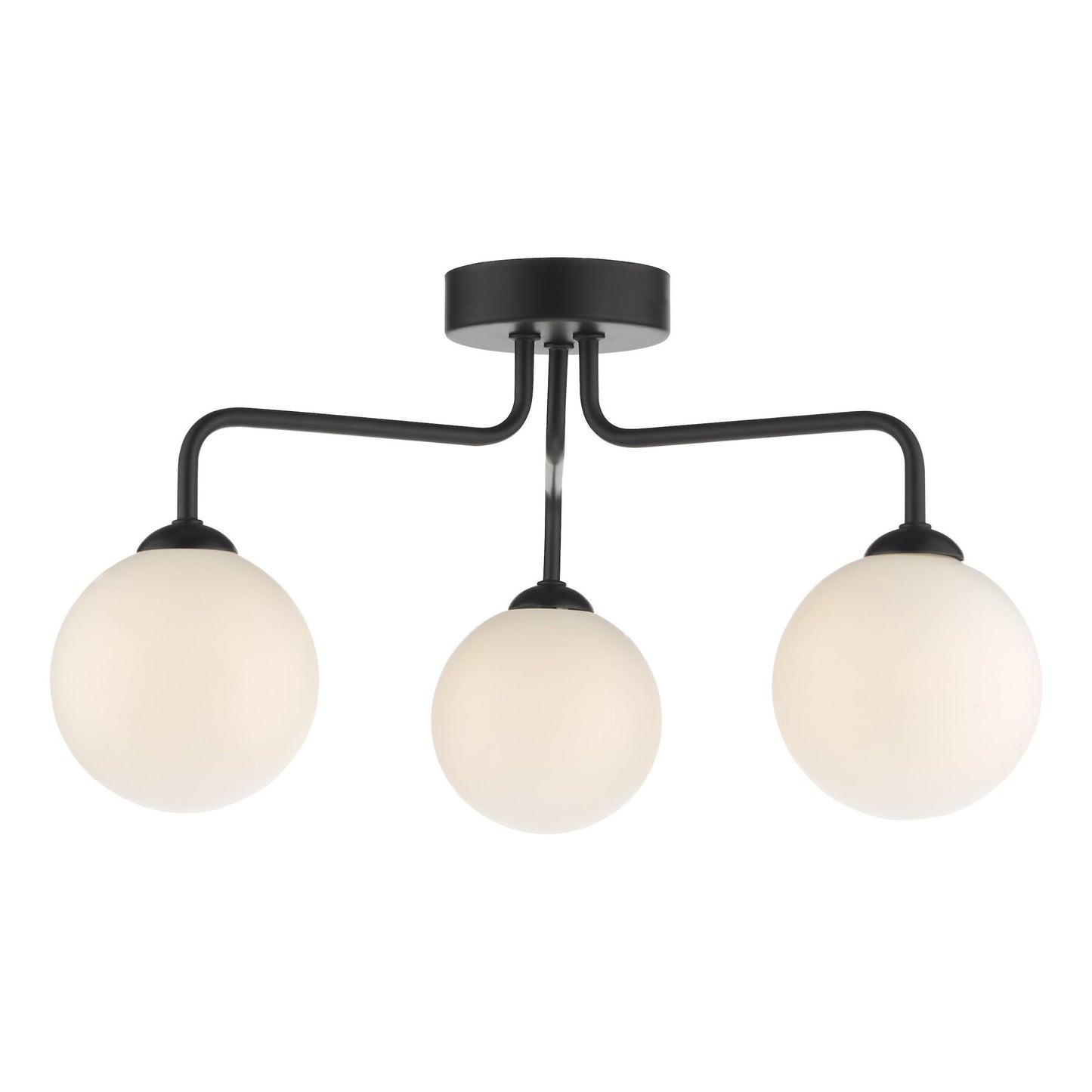 Dar Lighting Feya 3 Light Matt Black & Opal Glass Semi Flush