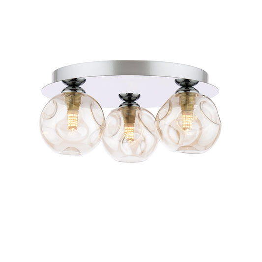 Dar Lighting Foley 3 Light Polished Chrome & Closed Organic Amber Glass Flush