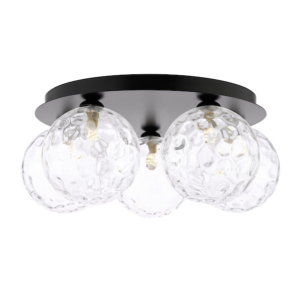 Dar Lighting Foley 5 Light Matt Black & Clear Dimpled Glass Flush