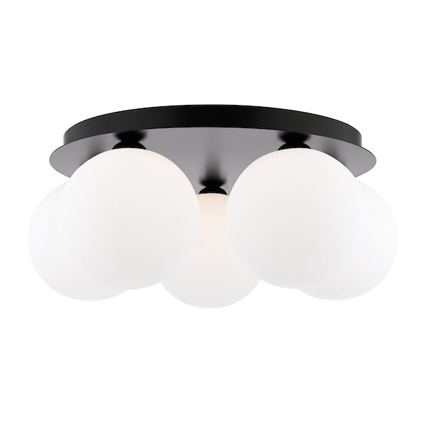 Dar Lighting Foley 5 Light Matt Black & Opal Glass Flush