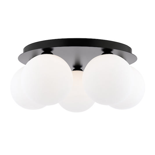 Dar Lighting Foley 5 Light Matt Black & Opal Glass Flush