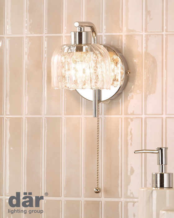 Dar Lighting Forseti Bathroom IP44 Polished Chrome & Glass Wall Light
