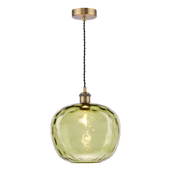 Dar Lighting George Antique Bronze Pendant with Green Dimple Glass