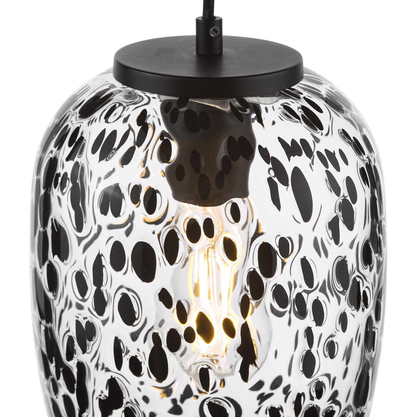 Dar Lighting Gethin Matt Black Glass & Black Confetti Glass Pendant