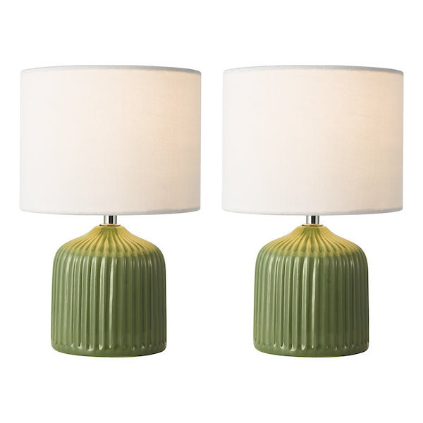 Dar Lighting Gigi Green Table Lamp With Shade (Twin Pack)