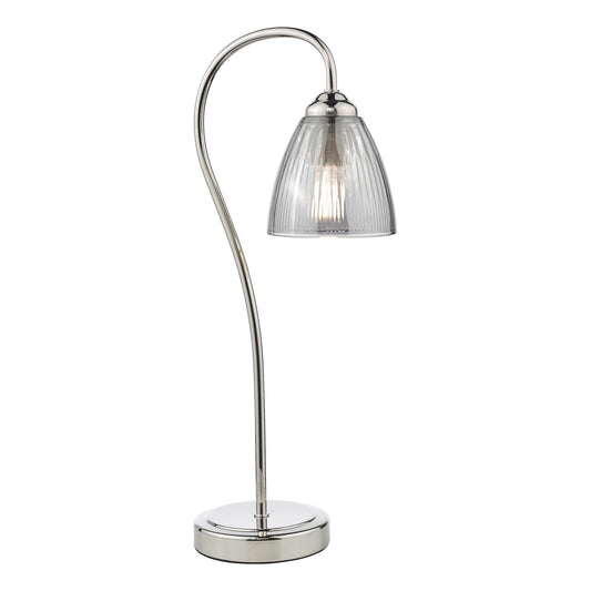 Dar Lighting Glynis Polished Nickel & Smoked Ribbed Glass Table Lamp