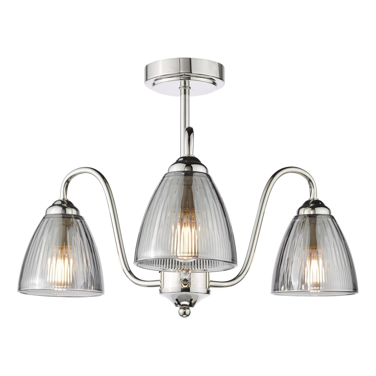 Dar Lighting Glynis 3 Light Polished Nickel & Smoked Ribbed Glass Semi Flush