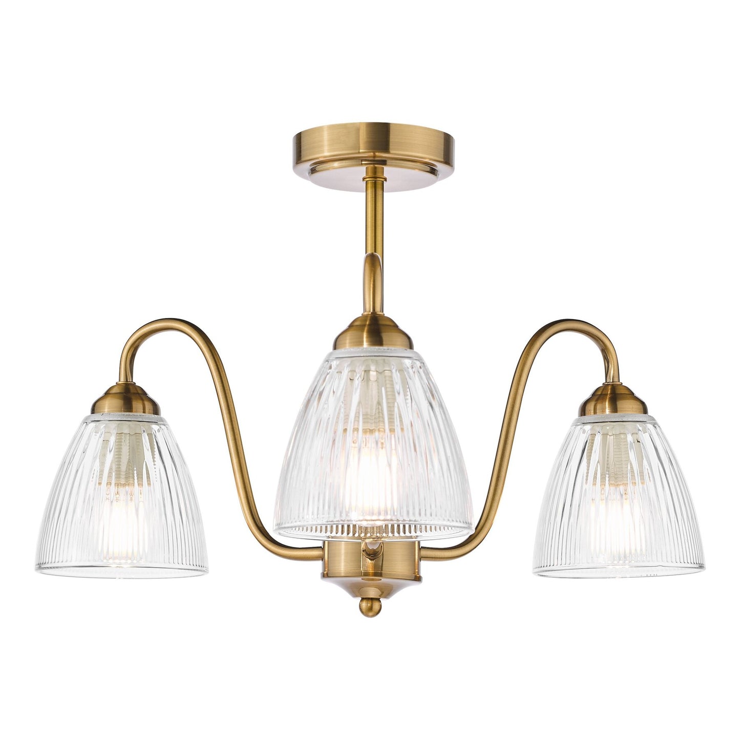 Dar Lighting Glynis 3 Light Antique Bronze & Ribbed Glass Semi Flush