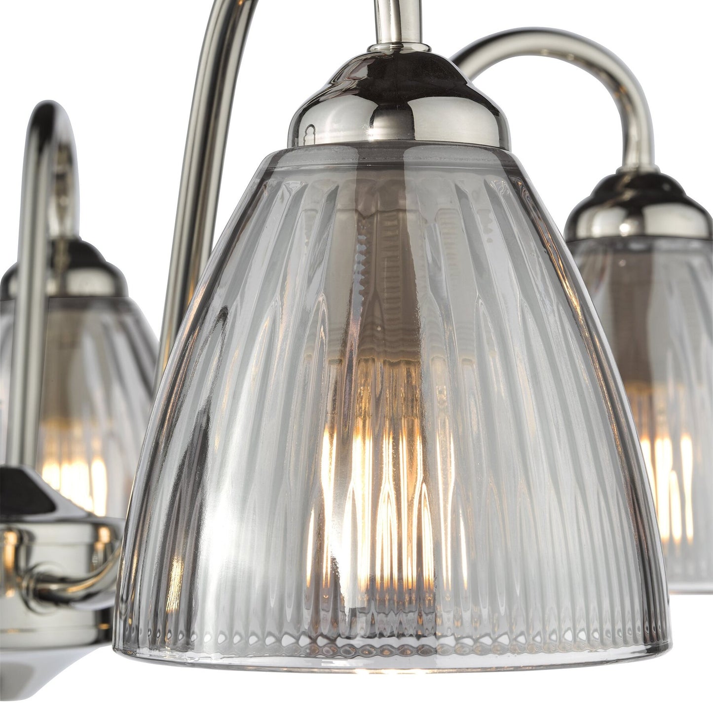 Dar Lighting Glynis 5 Light Polished Nickel & Smoked Ribbed Glass Semi Flush