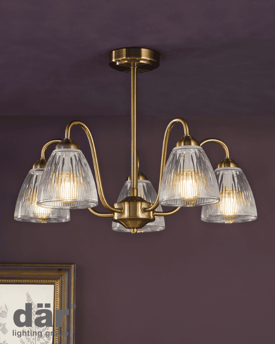 Dar Lighting Glynis 5 Light Antique Bronze & Ribbed Glass Semi Flush