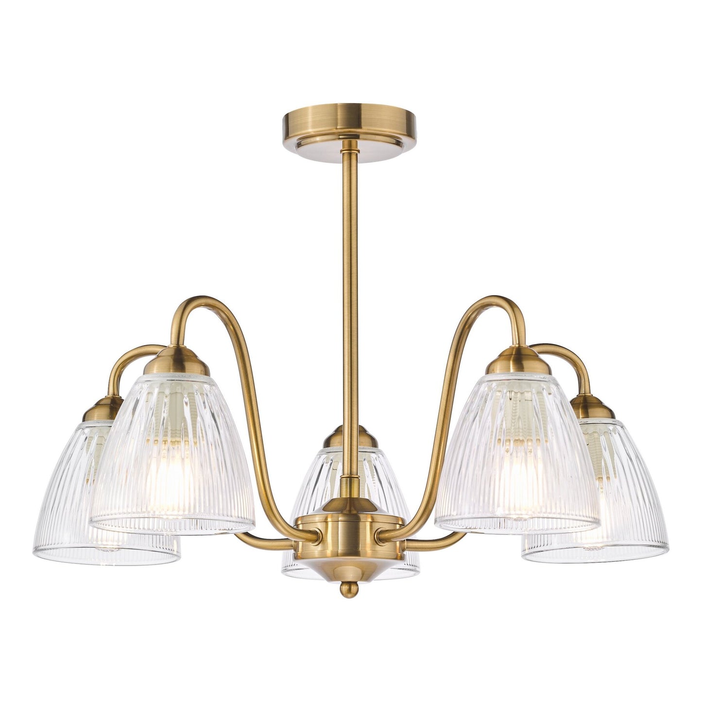Dar Lighting Glynis 5 Light Antique Bronze & Ribbed Glass Semi Flush