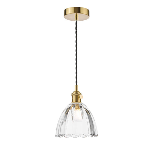Dar Lighting Hadano Natural Brass & Scalloped Bell Glass Pendant
